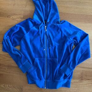Vintage Blue Juicy Couture Velour Hoodie with Crystal J Zipper pull. Size M. EUC
